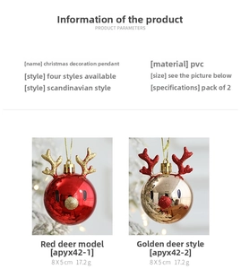 Detail of red and gold glittery Christmas elk pendants made from durable PVC material