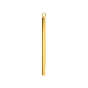 Detailed view of long gold cylindrical pendant in stainless steel for DIY necklaces