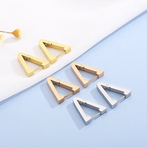 Minimalist geometric triangle hoop earrings in gold, rose gold and silver finishes