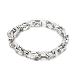 Retro stainless steel square link chain bracelet for men with lobster and carabiner clasps