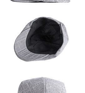 Détails de la casquette plate à carreaux gris montrant la texture tweed et la doublure noire