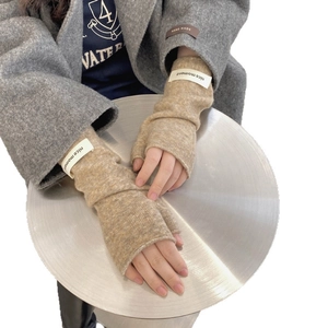 Winter camel knitted fingerless gloves for women with nice moment label and wrist warmers