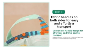 Detail of fabric storage basket with sturdy reinforced handles and waterproof coating
