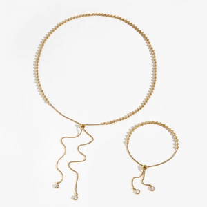 Elegante Edelstahl Perlenkette Und Armband Für Damen Verstellbare Zirkonia PVD Beschichteter Schmuck
