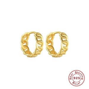S925 sterling silver minimalist gold chain hoop earrings for women on white background