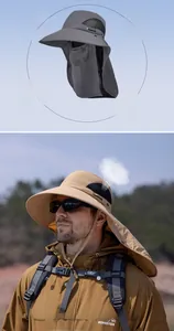 Detail view of outdoor sun hat featuring breathable mesh and detachable neck protection flap