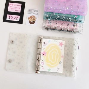 Sparkly M5 star binder notebook with transparent PVC glitter cover and 6-ring metal binder
