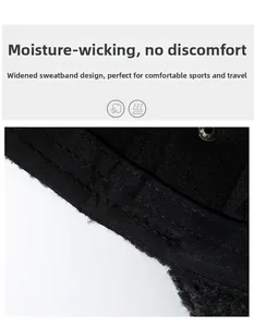 Detail of widening sweatband and fine stitching on a black elderly baseball cap