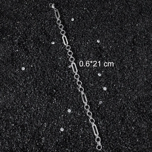Close-up of silver geometric link chain necklace with lobster clasp, size 0.6x21 cm