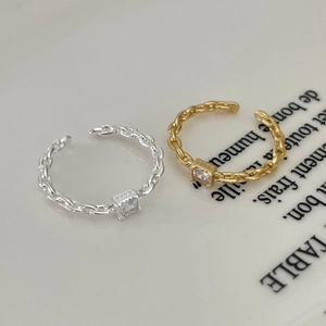 925 Sterling Silver Open Ring Square Zircon Inlaid Chain Design Minimalist Fashion Jewelry For Women Elegant Gift