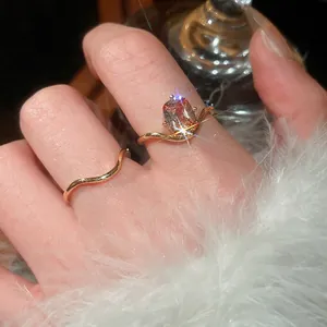 18k gold plated butterfly wave ring set with champagne oval gemstone for women