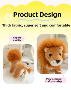 Macro detail of the plush lion toy showing thick fur texture and soft facial features