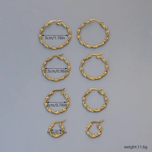 Set of 4 gold stainless steel twisted hoop earrings in sizes 1cm to 3cm diameter