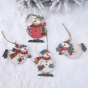 Christmas Wooden Snowman Hanging Ornaments Colorful Printed Wood Pendants Holiday Xmas Tree Window Door Decor