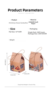 Detailed view of Christmas house candy box dimensions with festive reindeer patterns