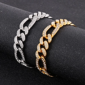 Herren Cuban Link Kette Armband Iced Out Edelstahl Mikro Eingelegter Zirkon Hip Hop Trendiger Schmuck