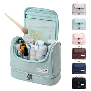 Large travel makeup bag with dry-wet separation and top handle in six colors