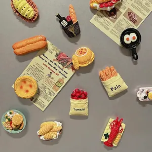 Creative 3D realistic food fridge magnets set featuring lobster, bread and tomato designs