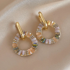 Vintage Gold Alloy Hoop Earrings With Colorful Zircon And Rhinestones Geometric Retro Style Jewelry For Women