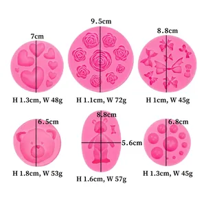 Pink silicone bear heart bow DIY molds for fondant chocolate and cake decorating