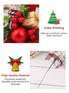 Macro detail of Christmas floral pick with red berries, pine cones and festive star