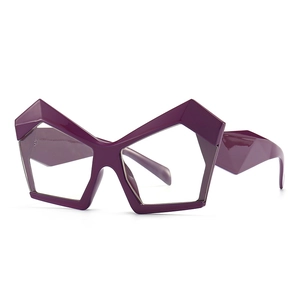 Modern purple oversized geometric polygon cat eye blue light blocking glasses for women
