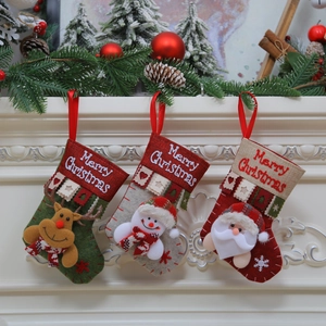 Three-Dimensional Cartoon Santa Snowman Reindeer Christmas Stocking Hanging Gift Bag Fabric Holiday Home Decoration Ornament