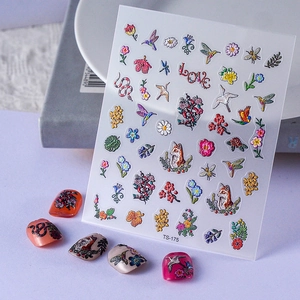 5D Relief Embossed Nail Art Stickers Floral Bird Fox Design Self Adhesive Decals Manicure Decoration