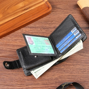 Classic men's black bifold wallet with crocodile texture and multi-card slot interior
