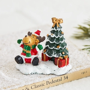 Christmas reindeer and decorated tree resin miniature scene for holiday window display