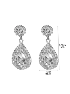 Detailed view of silver teardrop earrings with dimensions showing 3.73cm length and 1.7cm width
