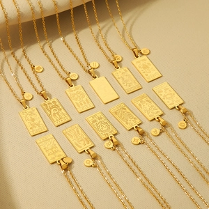Zodiac Constellation Necklace For Women 18K Gold Plated Stainless Steel Rectangular Pendant Minimalist Jewelry