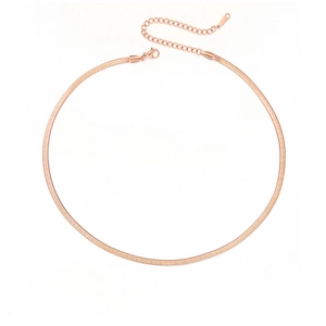 Minimalist snake chain necklace in rose gold finish with adjustable extension link
