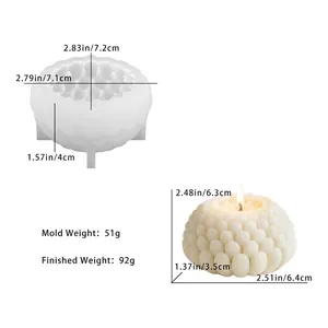 Dettaglio dello stampo in silicone e candela succulenta con dimensioni e specifiche di peso