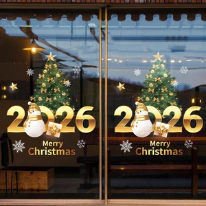 2026 Christmas tree and snowman electrostatic glass window stickers for holiday decor