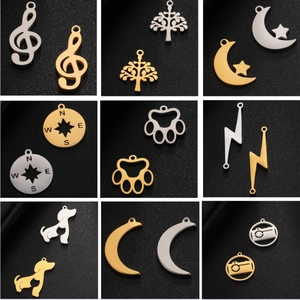 Stainless Steel Pendant Charms For Jewelry Making Music Note Compass Camera Tree Moon Star Geometric DIY Findings
