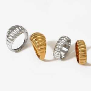 316 Stainless steel croissant dome rings set in gold and silver plating for women
