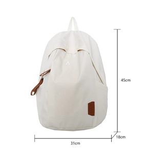 Detailed size chart for the off-white canvas backpack showing height, width, and depth dimensions