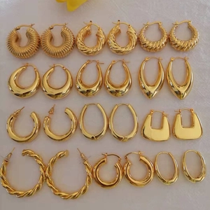 Geometric 18K Gold Plated Copper Earrings With Stainless Steel Earring Post Chunky Hollow Hoop Stud Fashion For Women