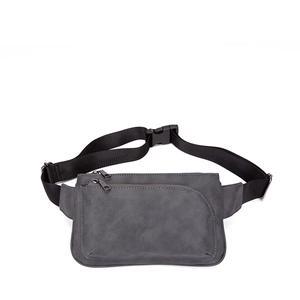 Dark grey frosted leather crossbody waist bag for men with multi-zipper compartments