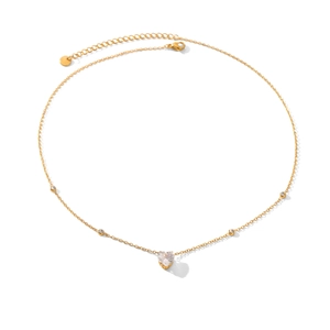 Detail of 18K gold plated necklace with heart-shaped diamond pendant and lobster clasp