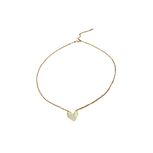 Minimalist gold heart necklace with white inlay pendant on thin chain for women