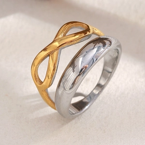 Anello A Doppio Strato In Acciaio Inossidabile Placcato Oro 18K Bicolore Simbolo Infinito Gioielli Minimalisti Da Donna