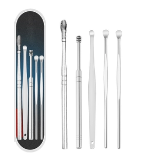 Professional 5-piece stainless steel earwax removal kit with black portable capsule case