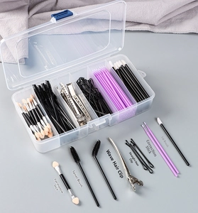 Geteilte transparente Aufbewahrungsbox mit Haarklammern und Make-up-Applikatoren Set