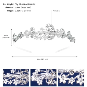 Detailed size specifications for the silver rhinestone flower headband with dimensions