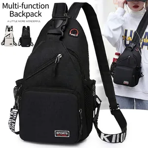 Sac De Poitrine Pour Homme Nylon Imperméable Multifonctionnel Sac Bandoulière Sportif Streetwear Grande Capacité Trou Écouteurs