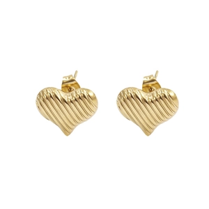 Textured heart-shaped 18K gold-plated stainless steel stud earrings for women