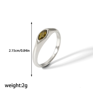 Detail view of 18K gold stainless steel ring with marquise cut yellow stone and dimensions