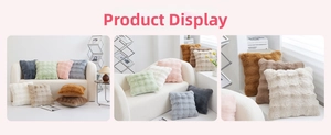 Detail of plush square pillow covers with 3D grid texture in assorted Morandi colors